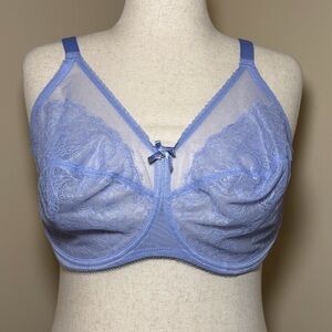 Wacoal Retro Chic 38H Blue Lace Underwire Bra Full Coverage Sheer Mesh 855186